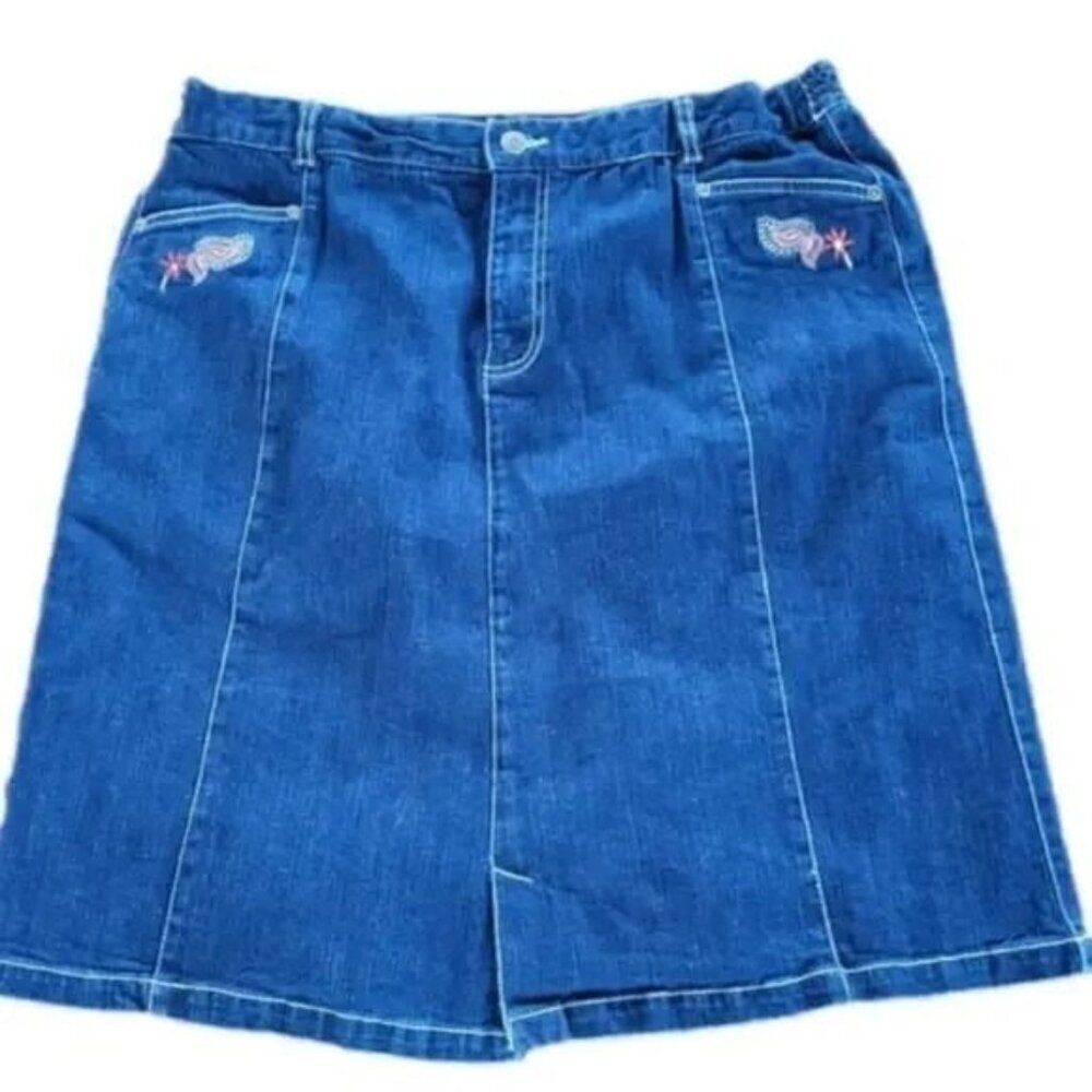 Sag Harbor Sport Skirt Retro Jean Embroidered Cottagecore 16 Petite Folk Art